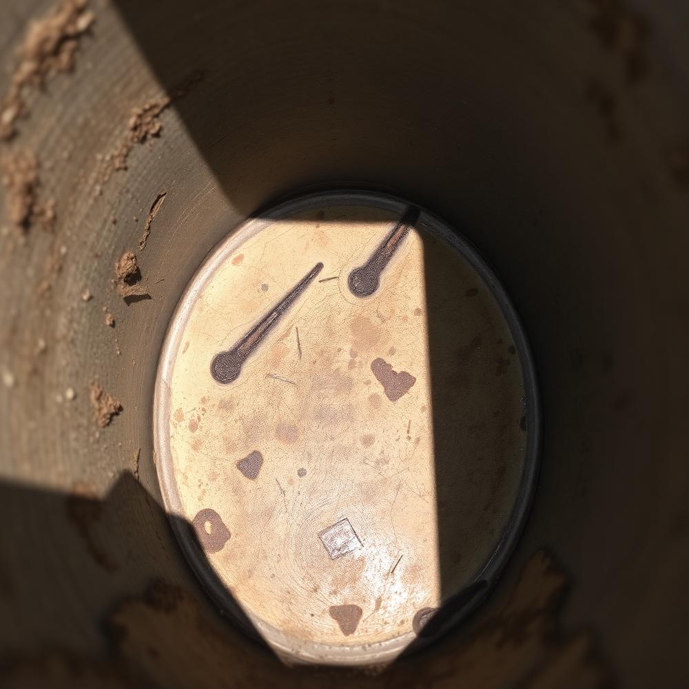 Inside of a residential garbage can covered in grime before cleaning