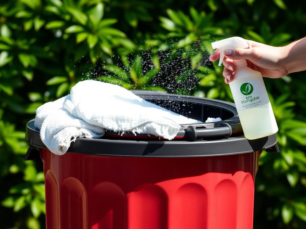 An eco-friendly biodegradable degreaser being sprayed on a residential bin