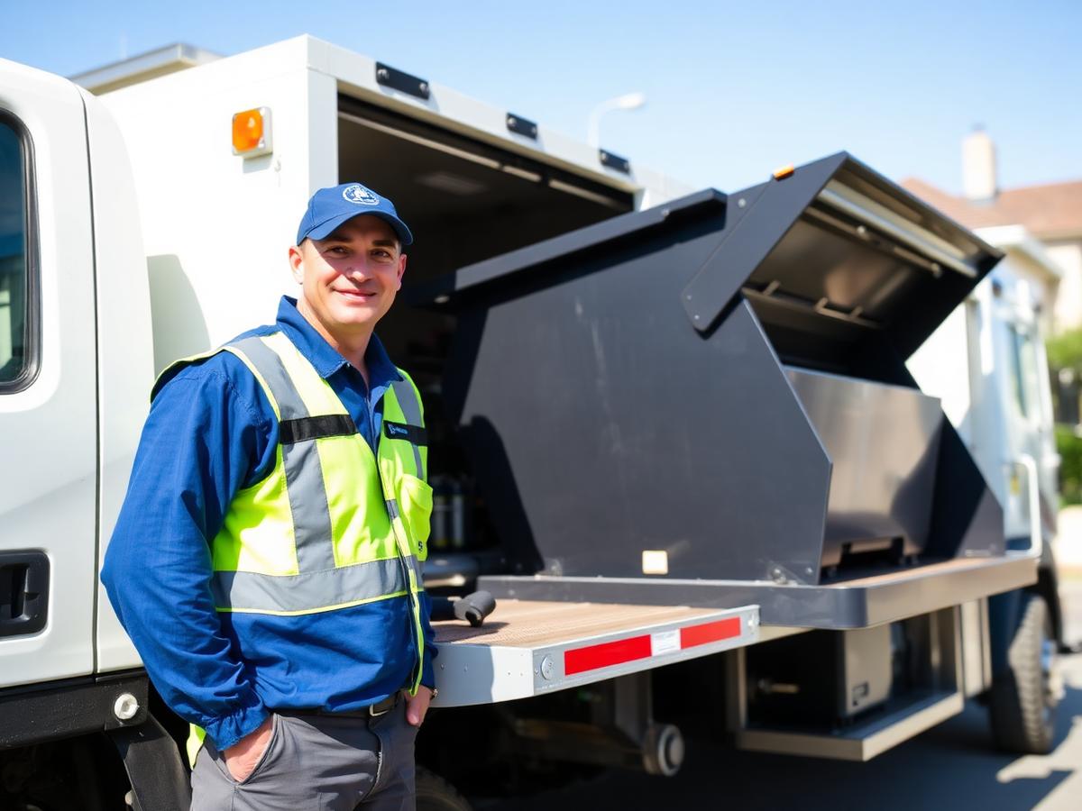 A uniformed Can Clean Pros technician beside the self-contained cleaning truck